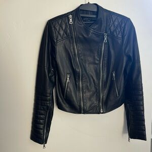 Alice + Olivia Moto Jacket-XS-Black leather.  Quilted leather trim.